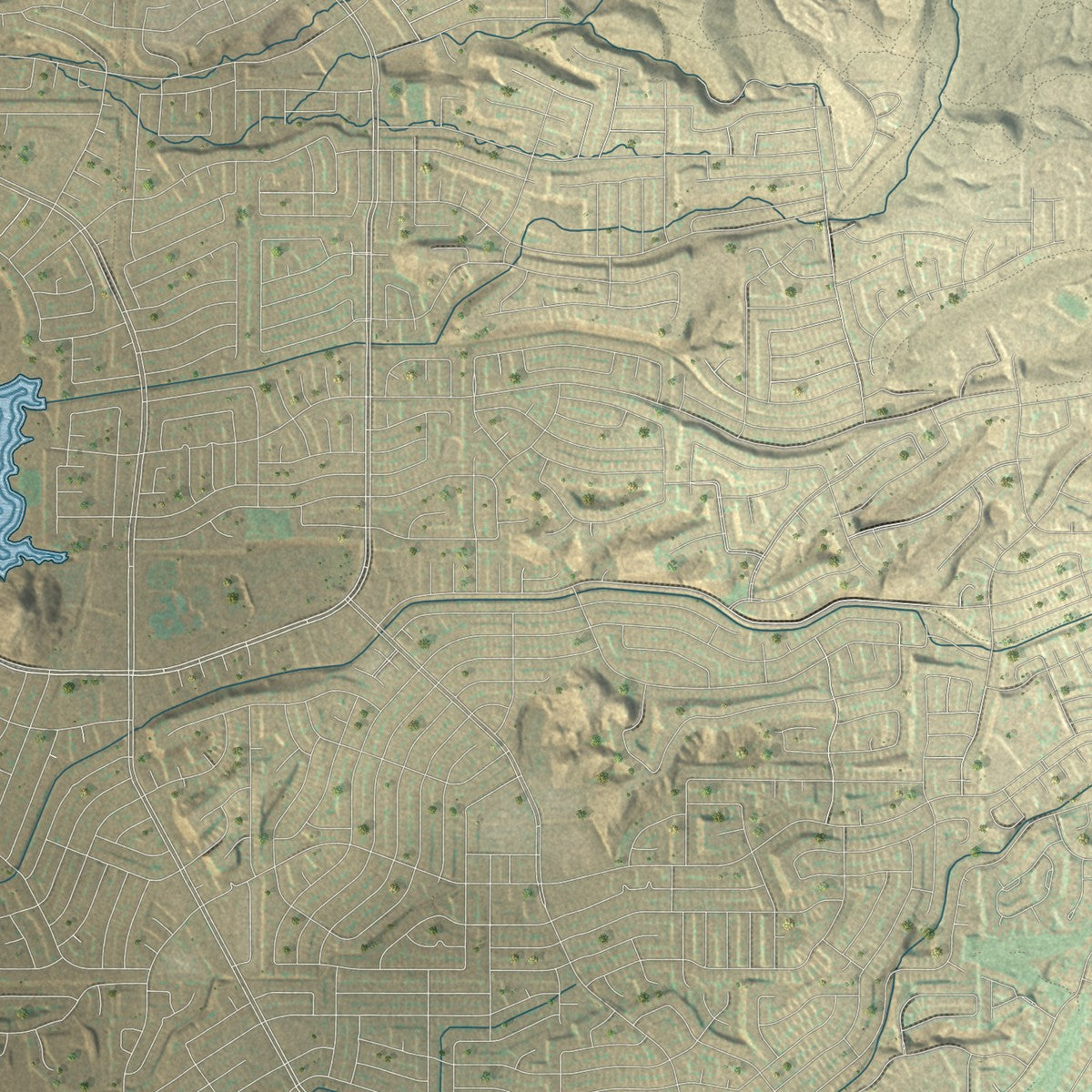 Second close-up of the map of Sunland Park, New Mexico print showing more streets and buildings