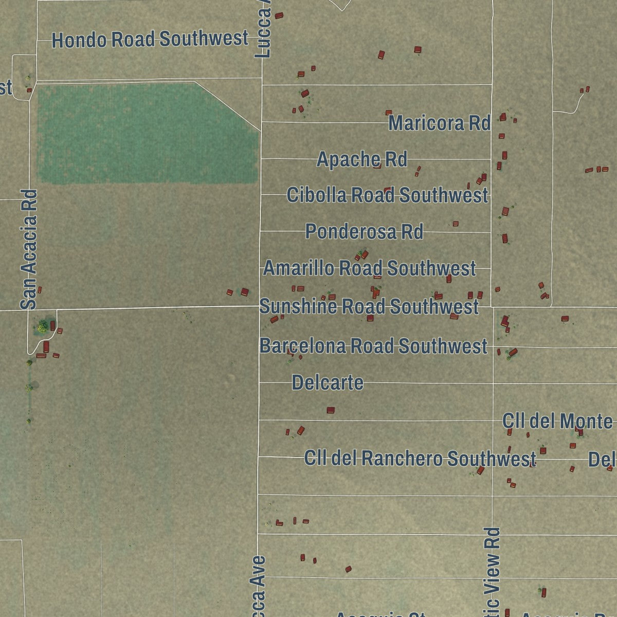 Close-up of the map of Sunshine, New Mexico print showing street and building detail