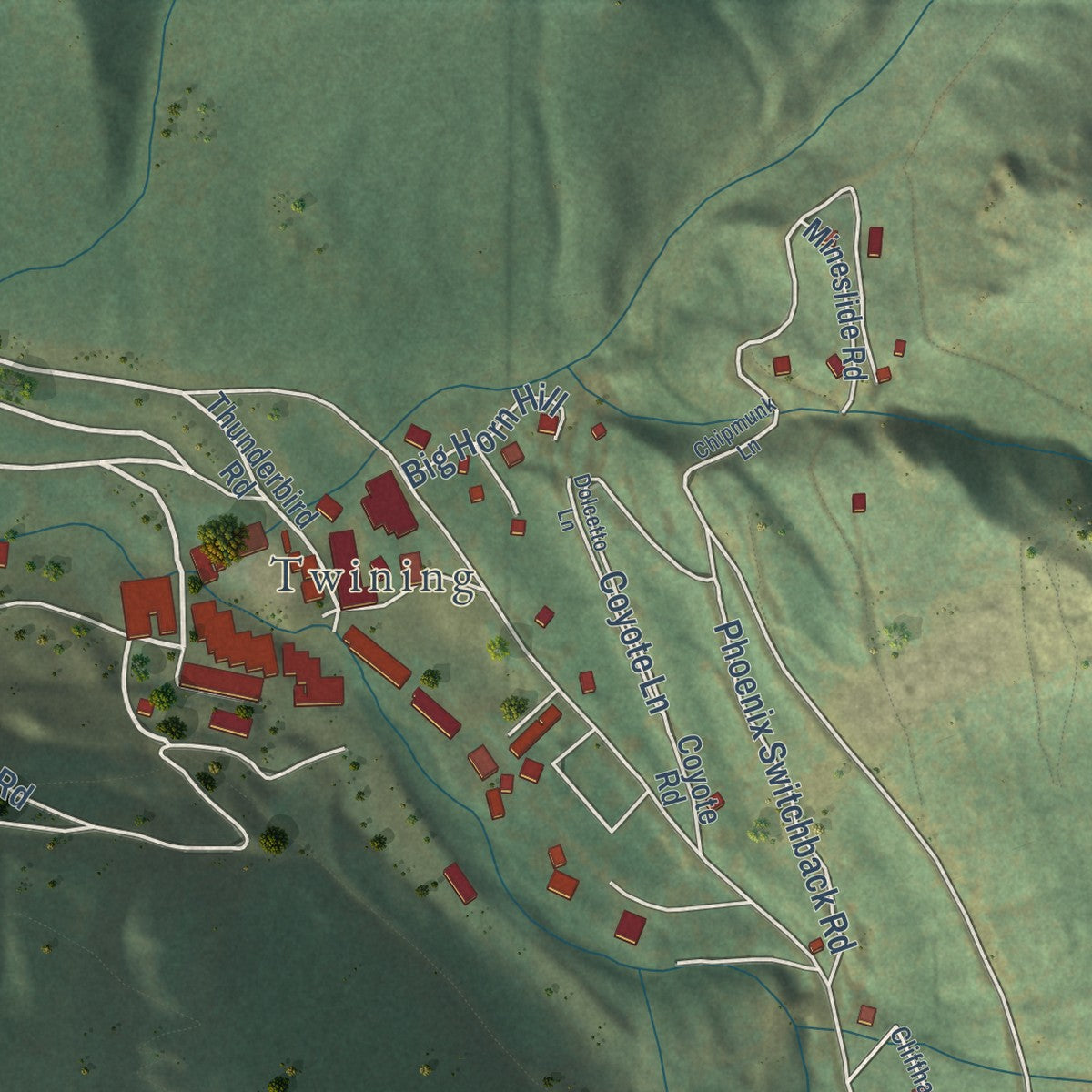Close-up of the map of Taos Ski Valley, New Mexico print showing street and building detail