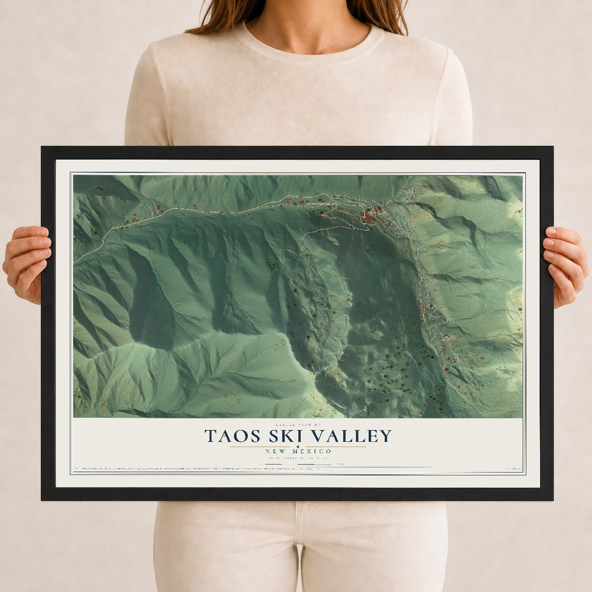 Map of Taos Ski Valley, New Mexico, 12 x 18 inch print in a black wood frame