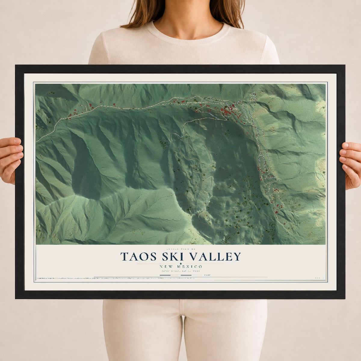 Map of Taos Ski Valley, New Mexico, 18 x 24 inch print in a black wood frame