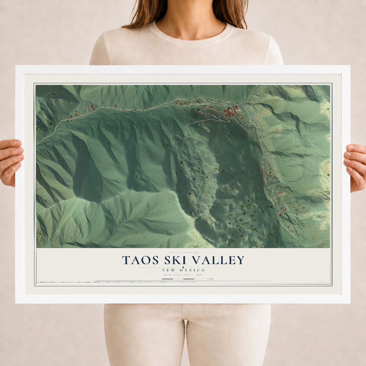 Map of Taos Ski Valley, New Mexico, 18 x 24 inch print in a white wood frame