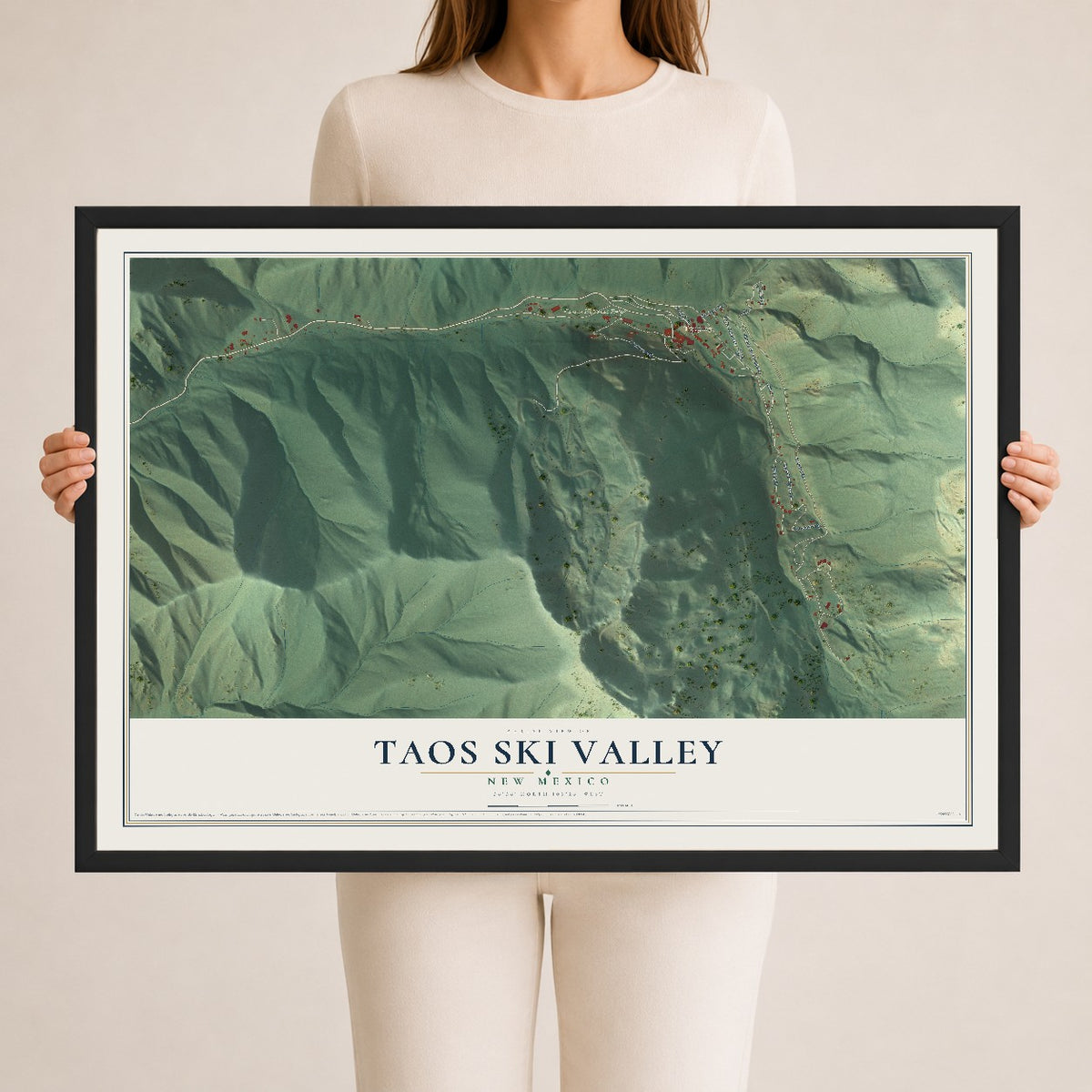 Map of Taos Ski Valley, New Mexico, 24 x 36 inch print in a black wood frame