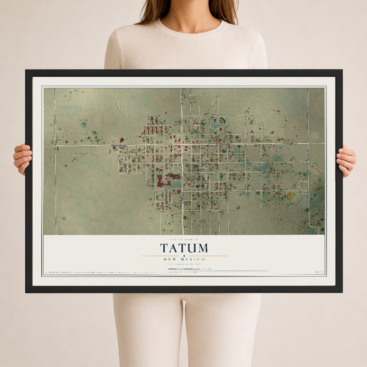 Map of Tatum, New Mexico, 24 x 36 inch print in a black wood frame