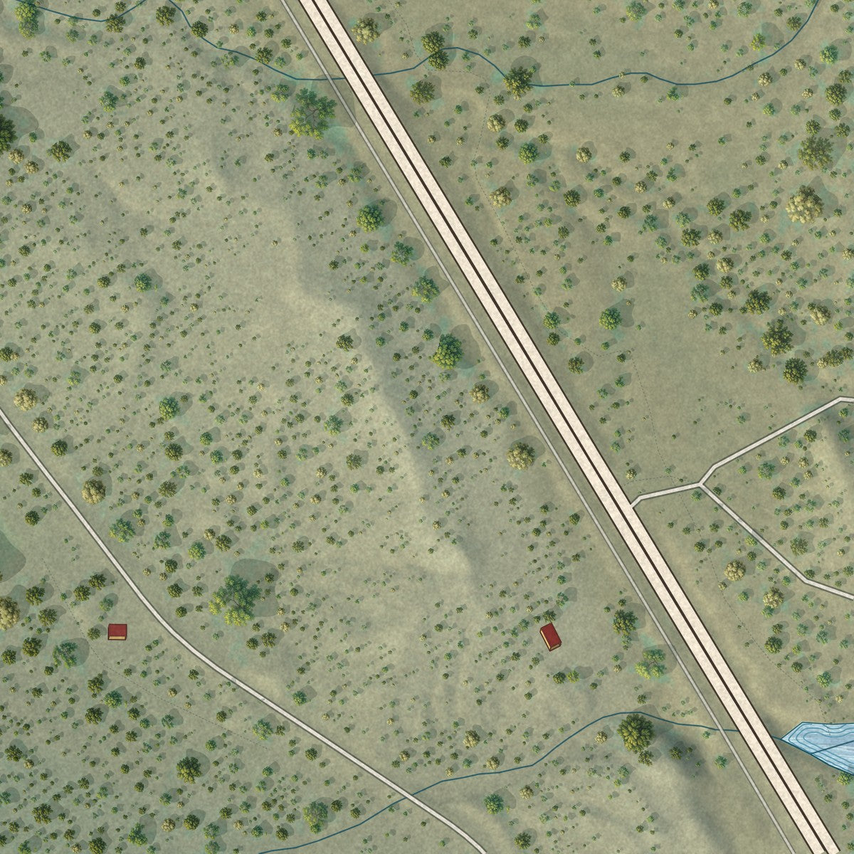 Close-up of the map of Tesuque Pueblo, New Mexico print showing street and building detail