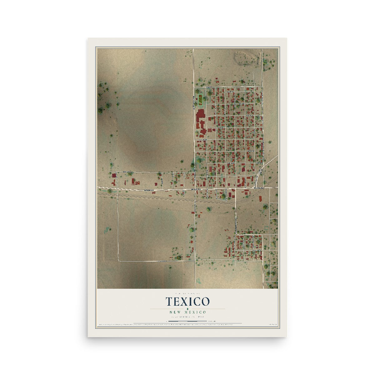 Map of Texico, New Mexico, 12 x 18 inch unframed archival matte print