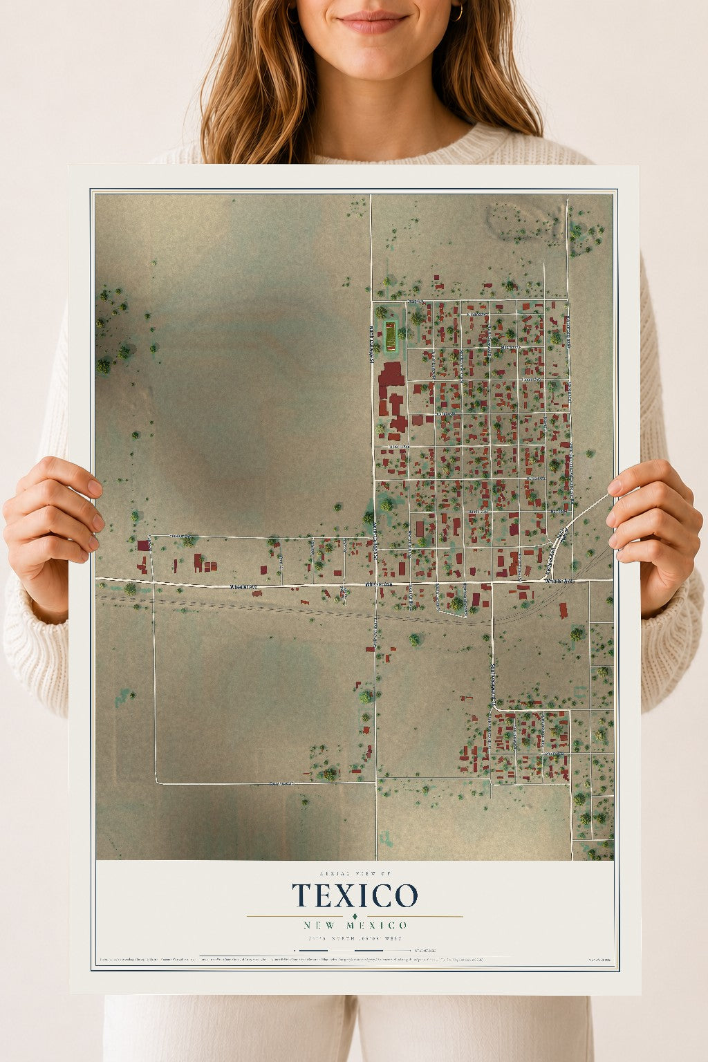 Map of Texico, New Mexico, 18 x 24 inch unframed archival matte print