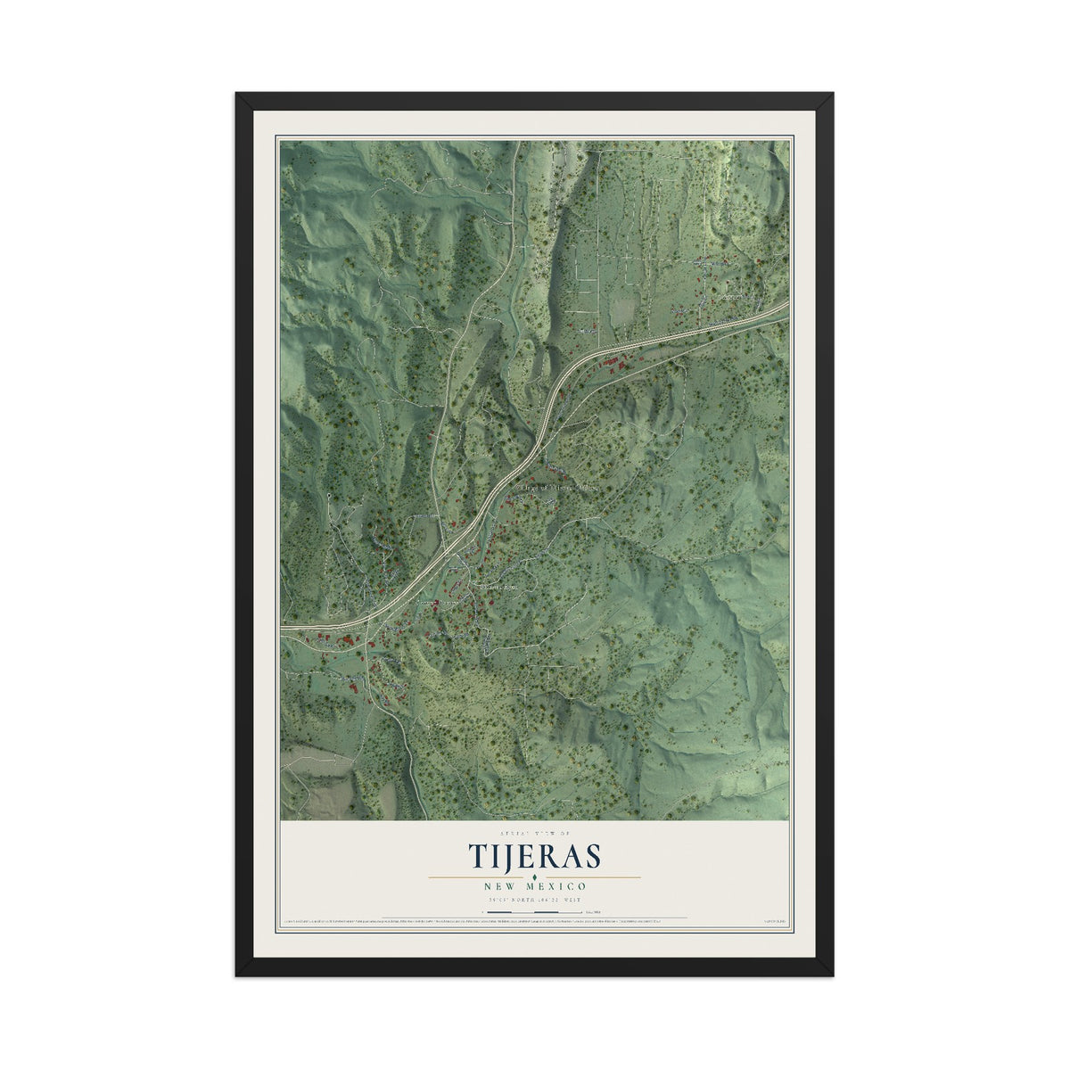 Map of Tijeras, New Mexico, 12 x 18 inch print in a black wood frame