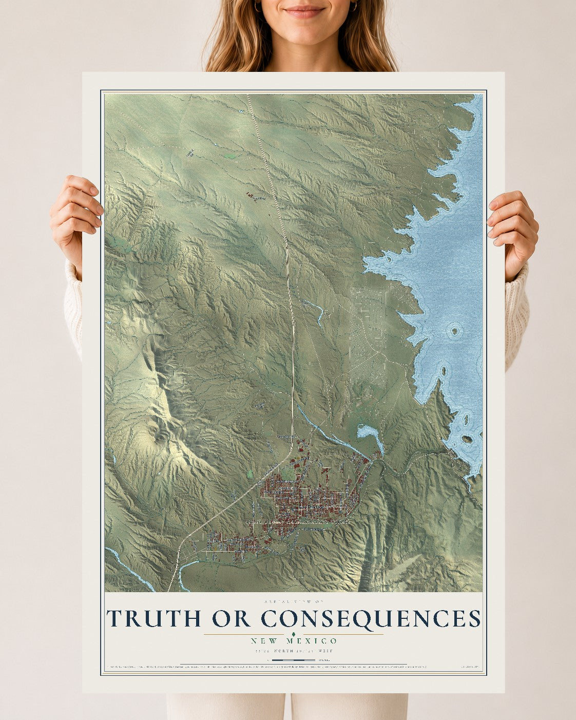Map of Truth or Consequences, New Mexico, 24 x 36 inch unframed archival matte print