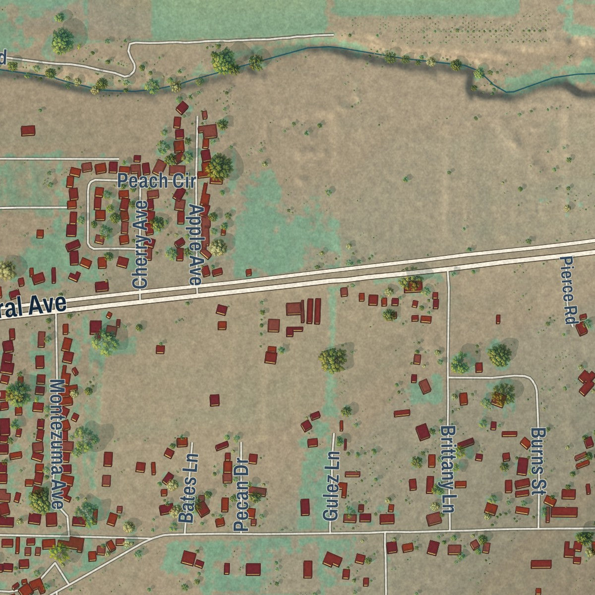 Second close-up of the map of Tularosa, New Mexico print showing more streets and buildings