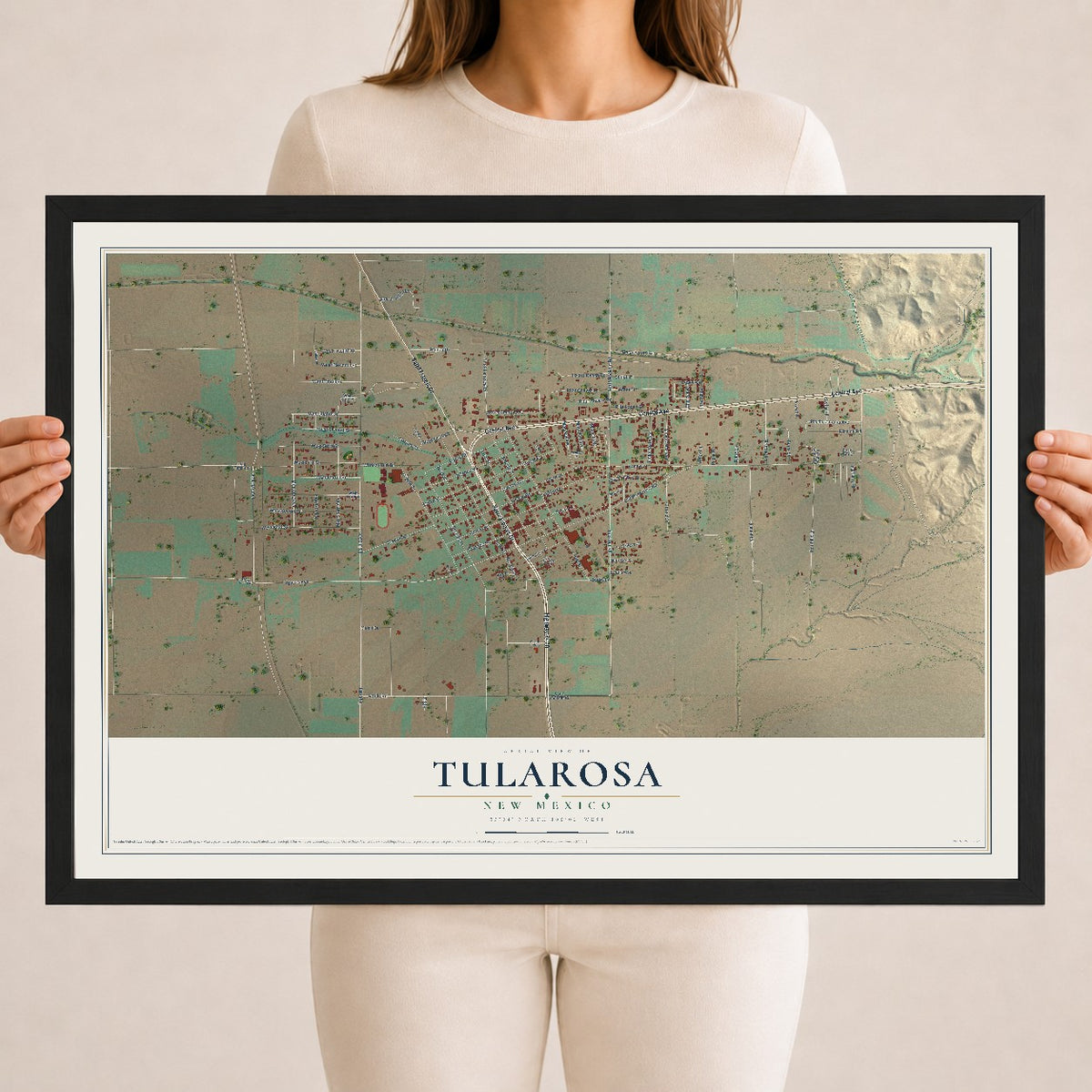 Map of Tularosa, New Mexico, 18 x 24 inch print in a black wood frame