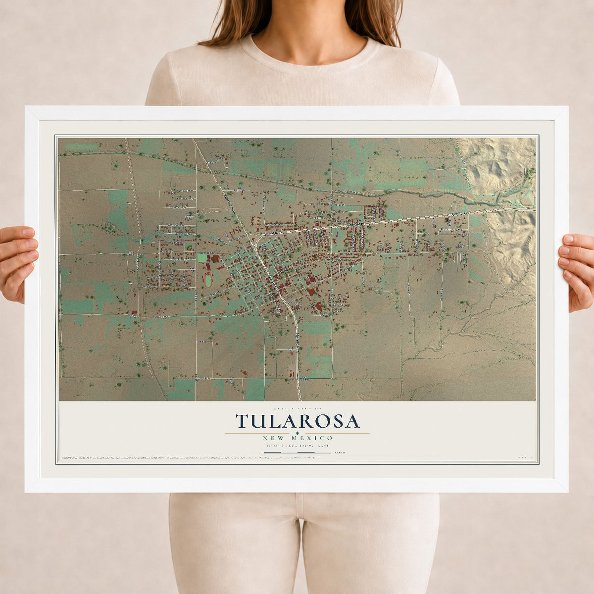 Map of Tularosa, New Mexico, 18 x 24 inch print in a white wood frame