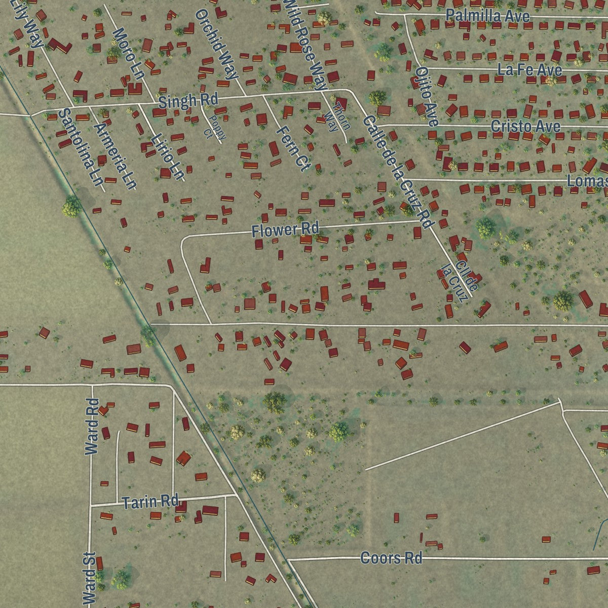 Close-up of the map of Vado, New Mexico print showing street and building detail