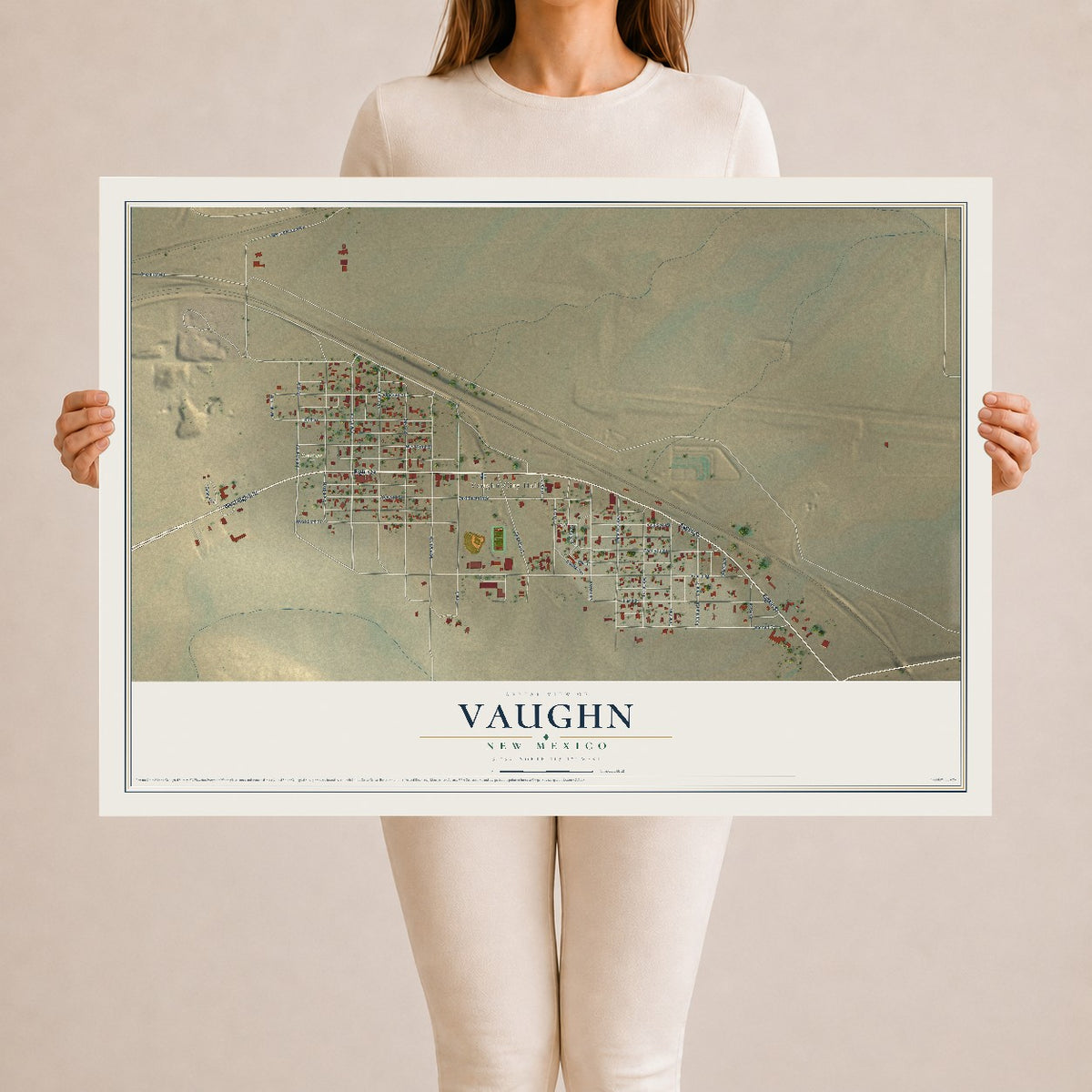 Map of Vaughn, New Mexico, 24 x 36 inch unframed archival matte print