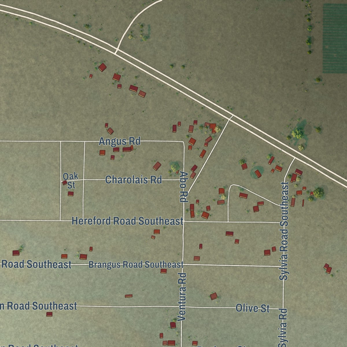 Close-up of the map of Ventura, New Mexico print showing street and building detail