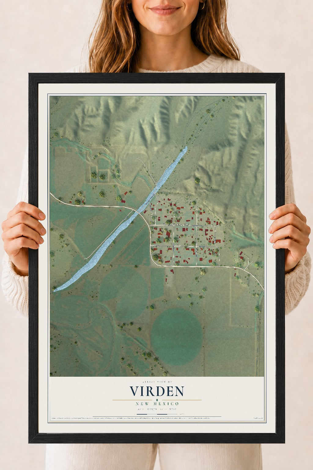 Map of Virden, New Mexico, 18 x 24 inch print in a black wood frame