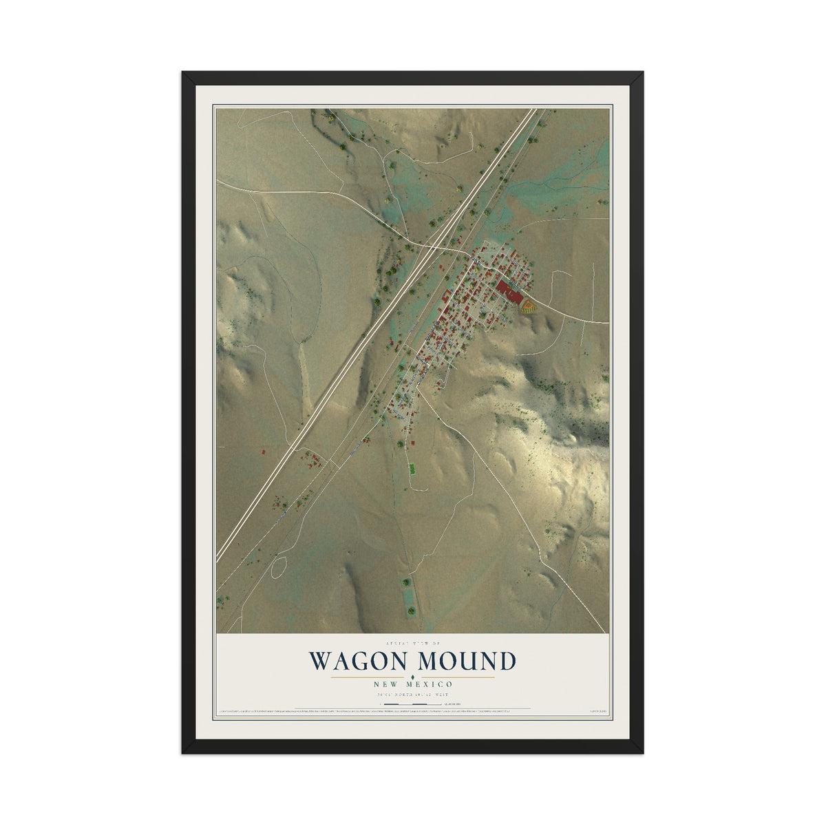 Map of Wagon Mound, New Mexico, 12 x 18 inch print in a black wood frame