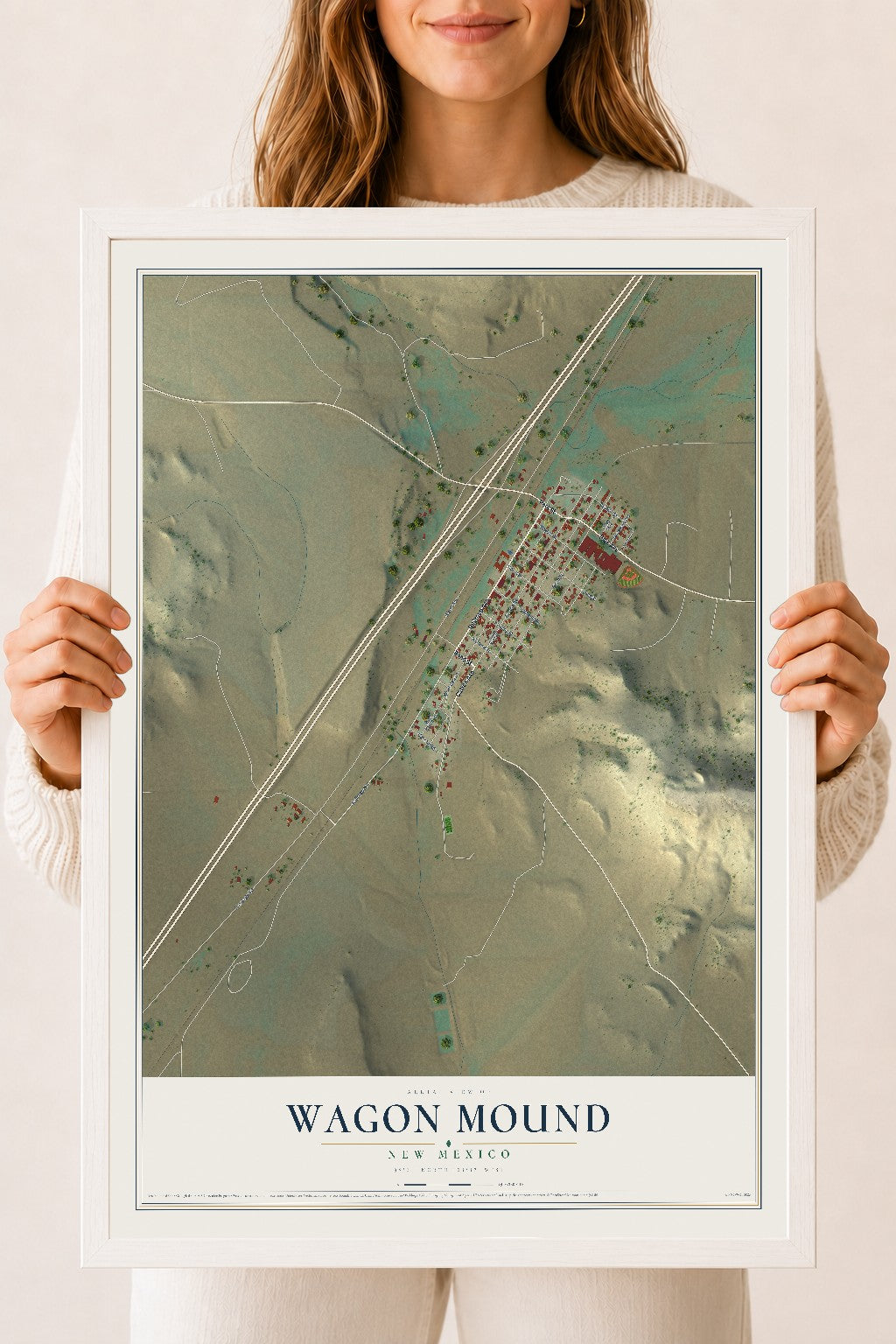 Map of Wagon Mound, New Mexico, 18 x 24 inch print in a white wood frame