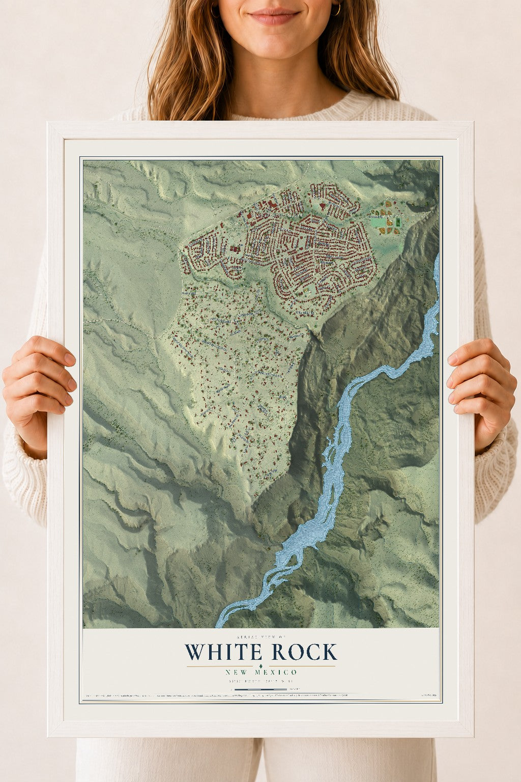 Map of White Rock, New Mexico, 18 x 24 inch print in a white wood frame