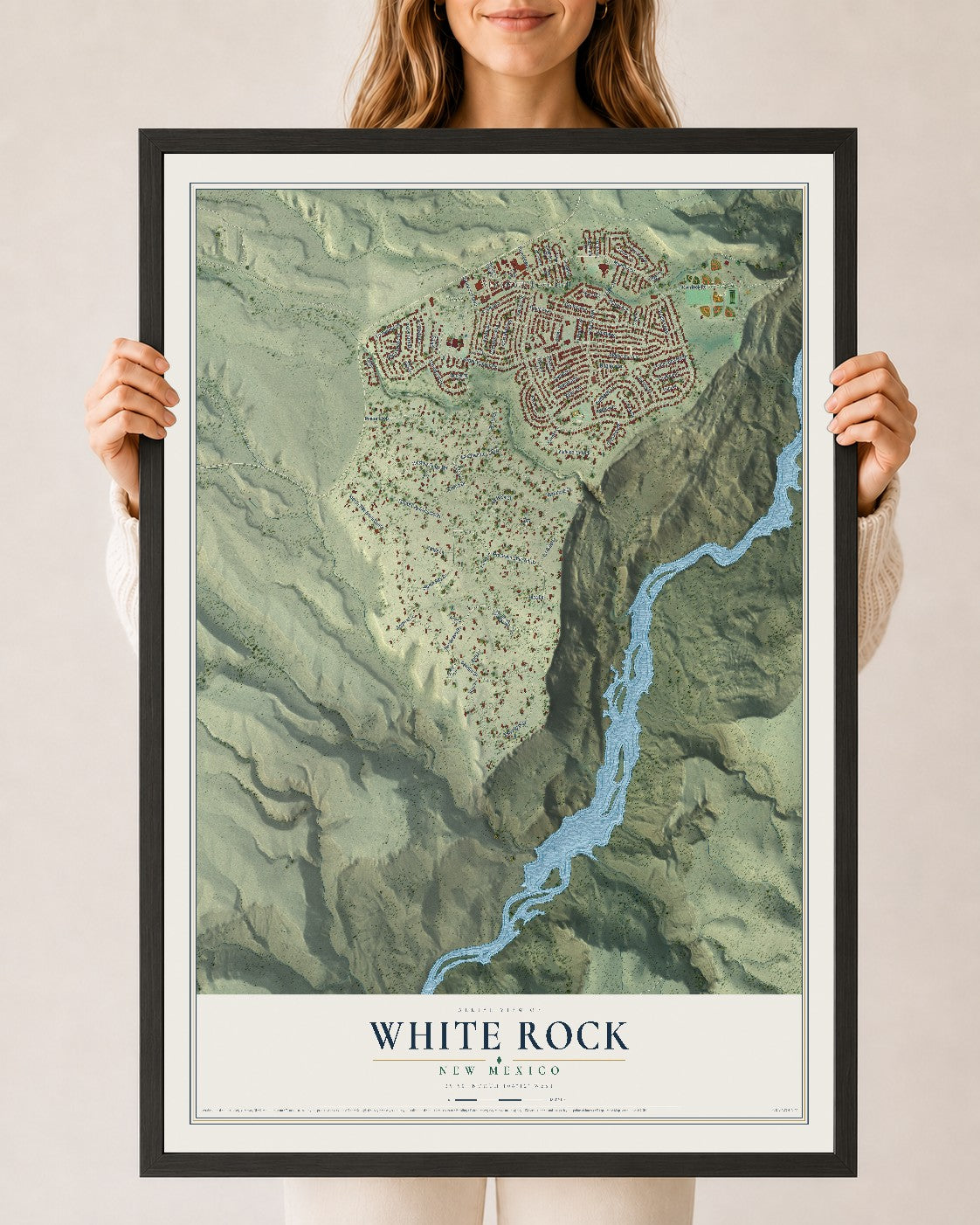 Map of White Rock, New Mexico, 24 x 36 inch print in a black wood frame