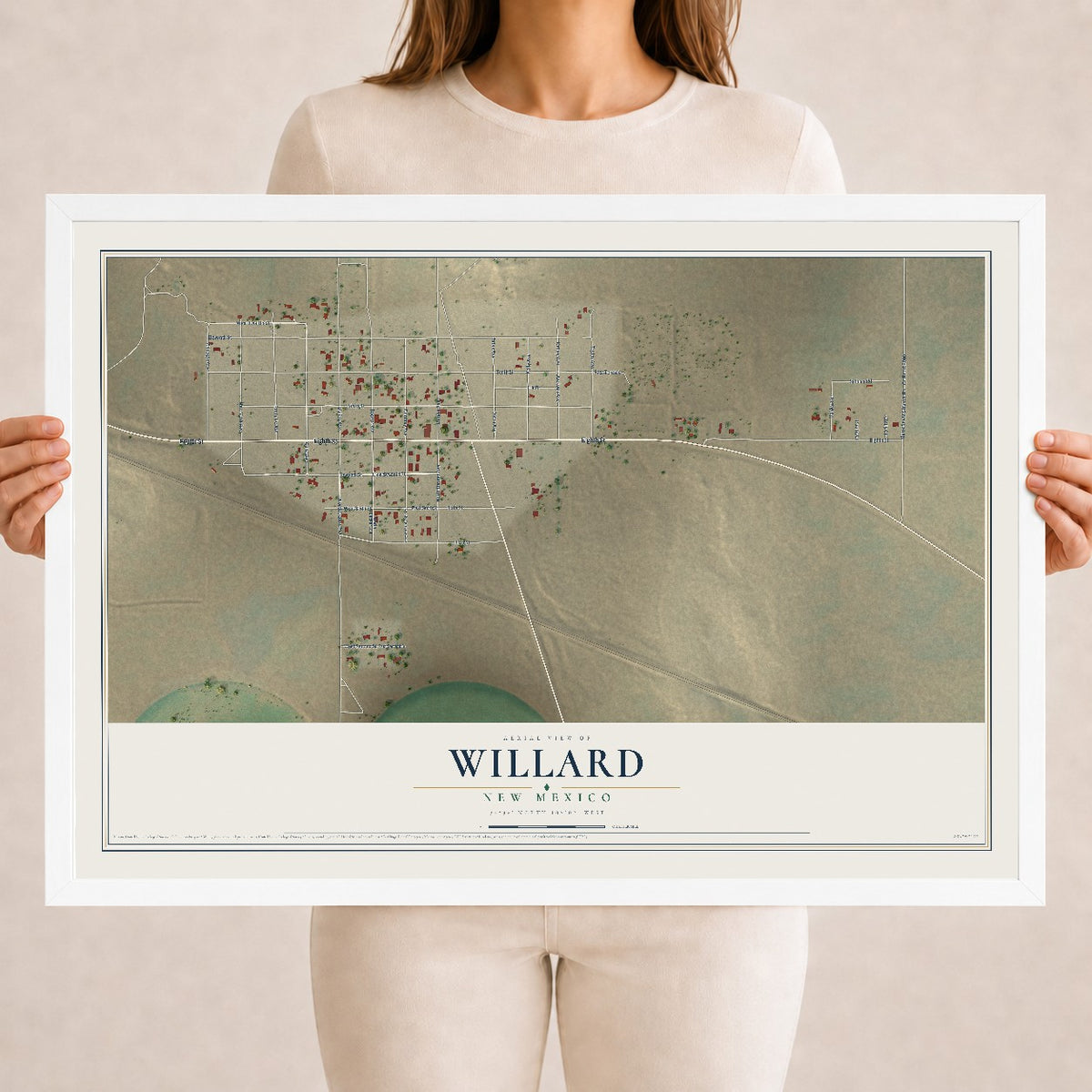 Map of Willard, New Mexico, 18 x 24 inch print in a white wood frame