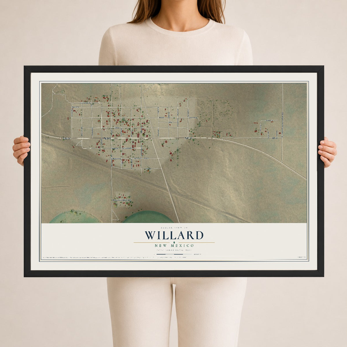Map of Willard, New Mexico, 24 x 36 inch print in a black wood frame