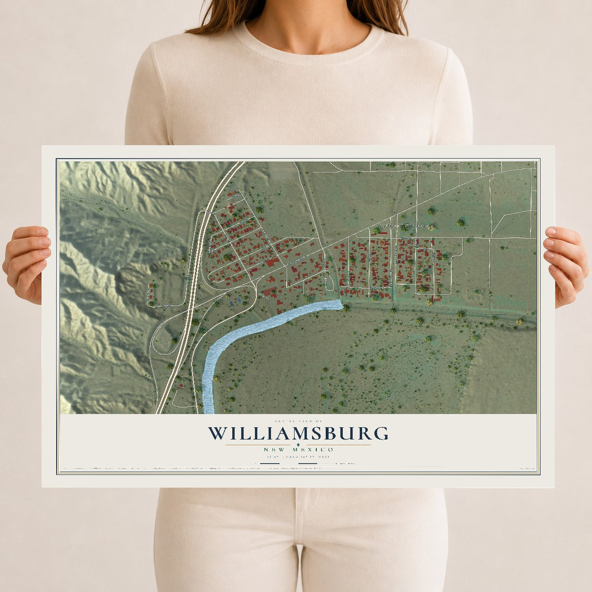 Map of Williamsburg, New Mexico, 12 x 18 inch unframed archival matte print