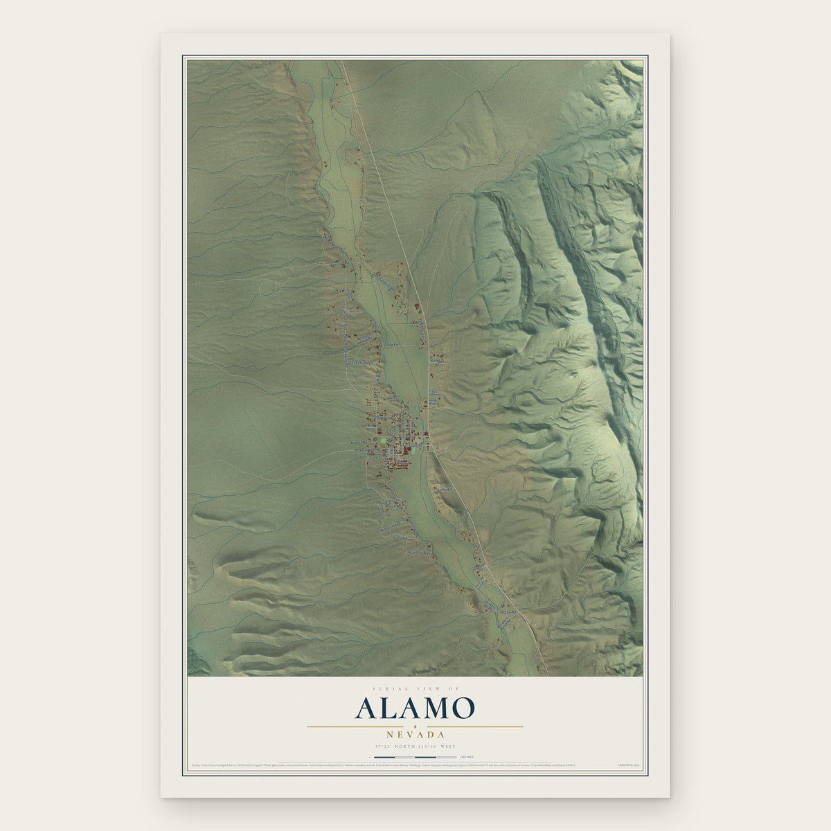 Alamo, Nevada map print, the full design