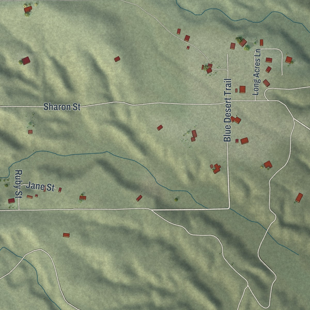 Close-up of the map of Bennett Springs, Nevada print showing street and building detail