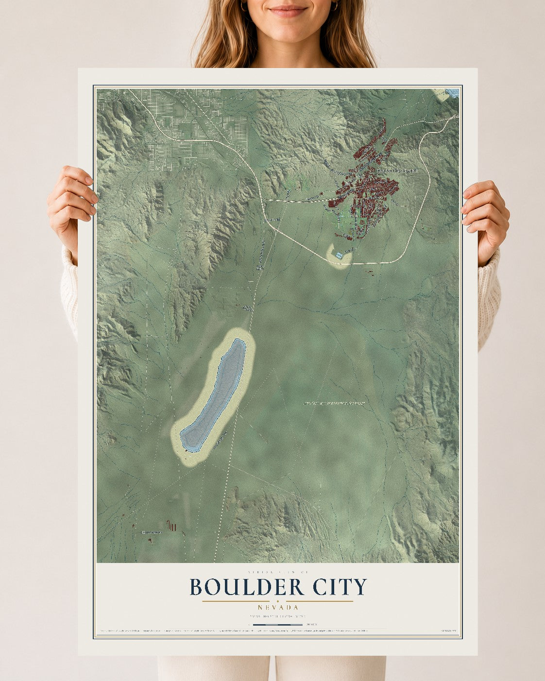 Map of Boulder City, Nevada, 24 x 36 inch unframed archival matte print