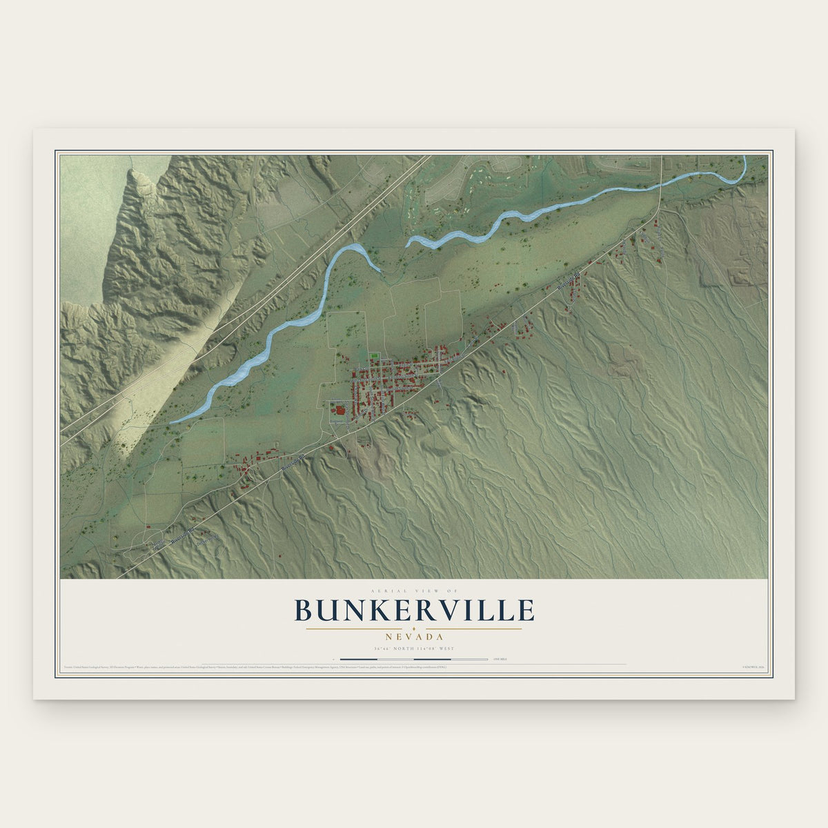 Bunkerville, Nevada map print, the full design