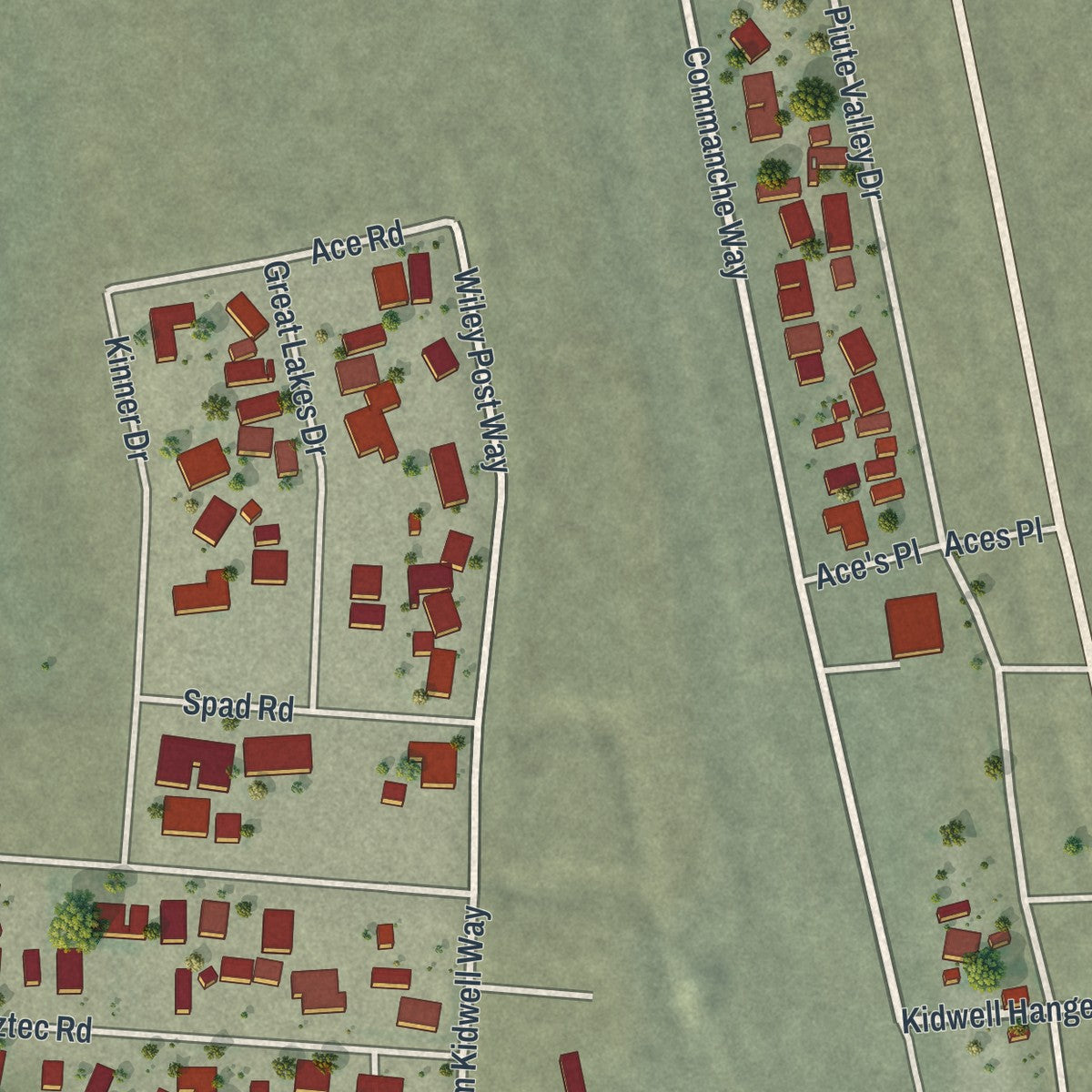 Close-up of the map of Cal-Nev-Ari, Nevada print showing street and building detail
