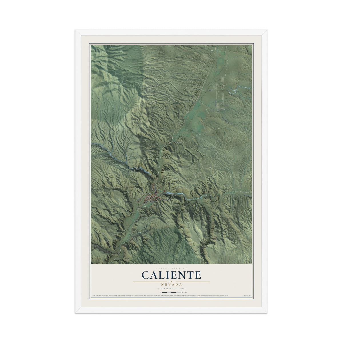 Map of Caliente, Nevada, 12 x 18 inch print in a white wood frame