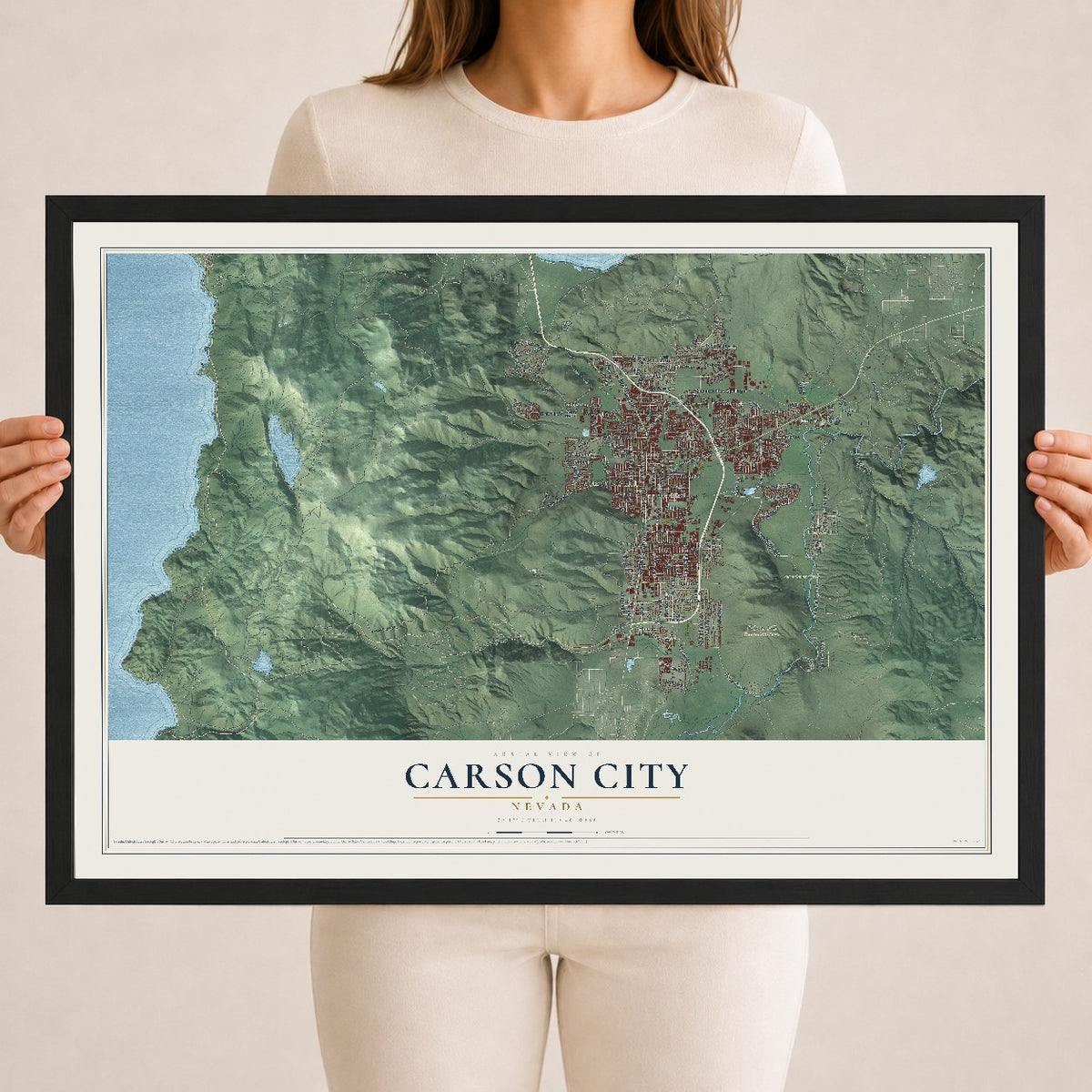 Map of Carson City, Nevada, 18 x 24 inch print in a black wood frame