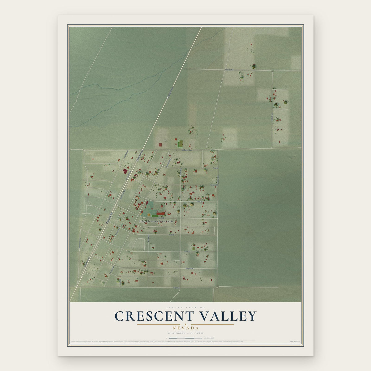 Crescent Valley, Nevada map print, the full design