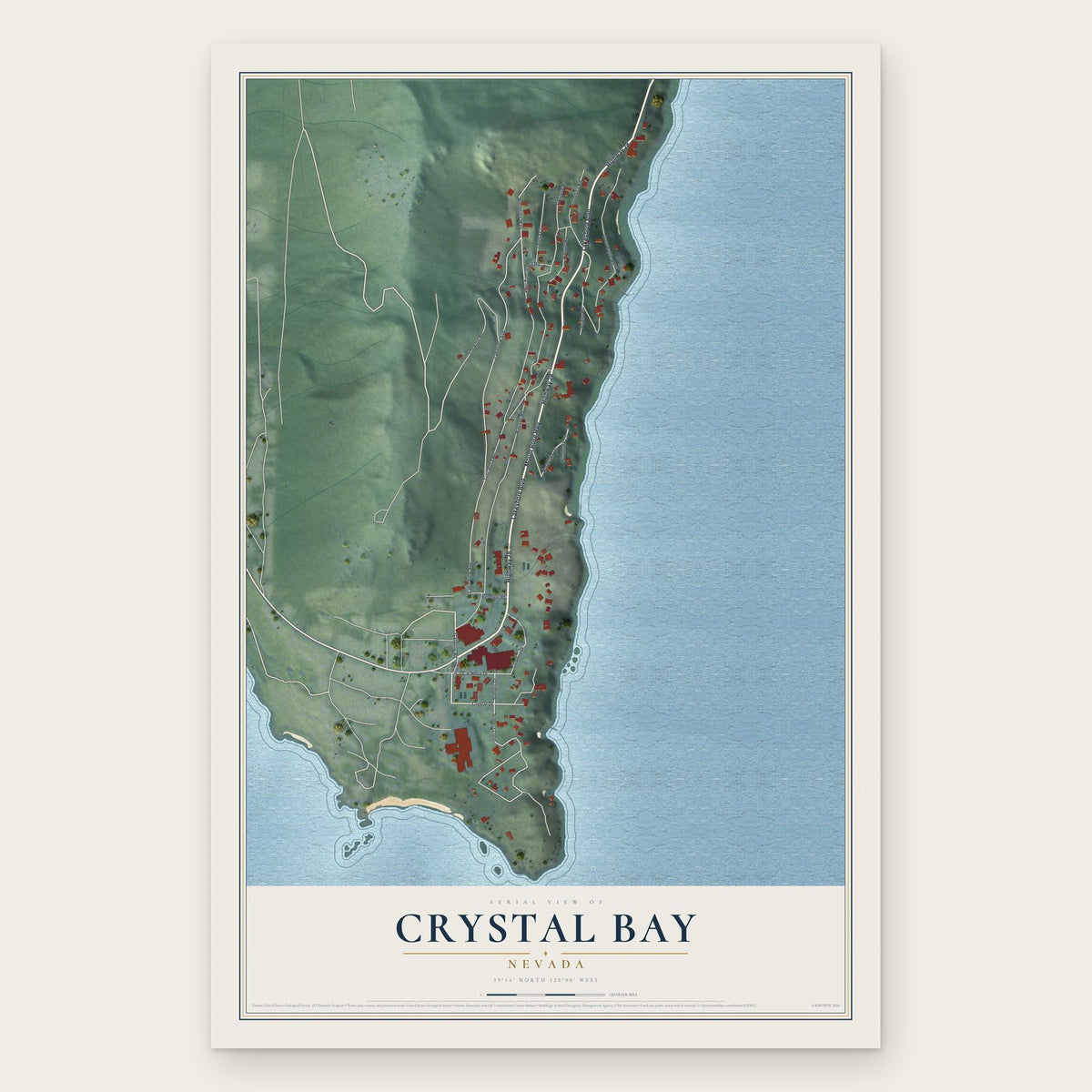 Crystal Bay, Nevada map print, the full design