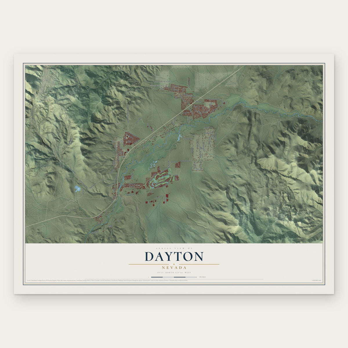 Dayton, Nevada map print, the full design