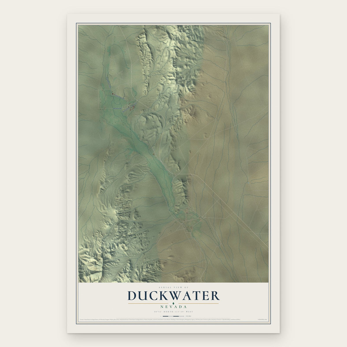 Duckwater, Nevada map print, the full design