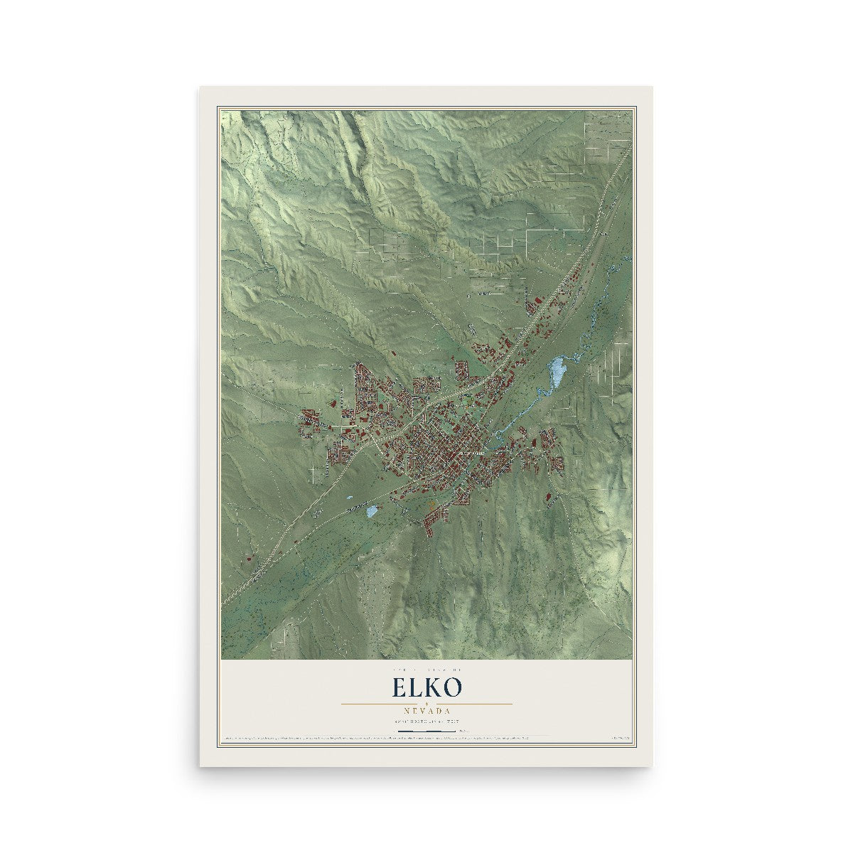 Map of Elko, Nevada, 12 x 18 inch unframed archival matte print