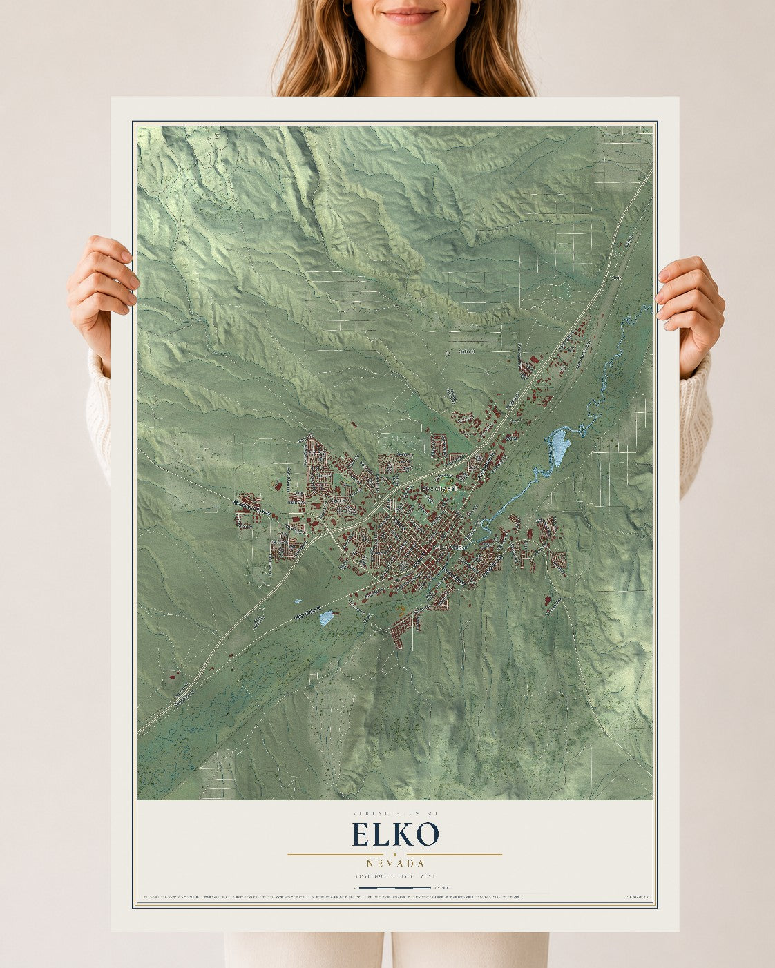 Map of Elko, Nevada, 24 x 36 inch unframed archival matte print