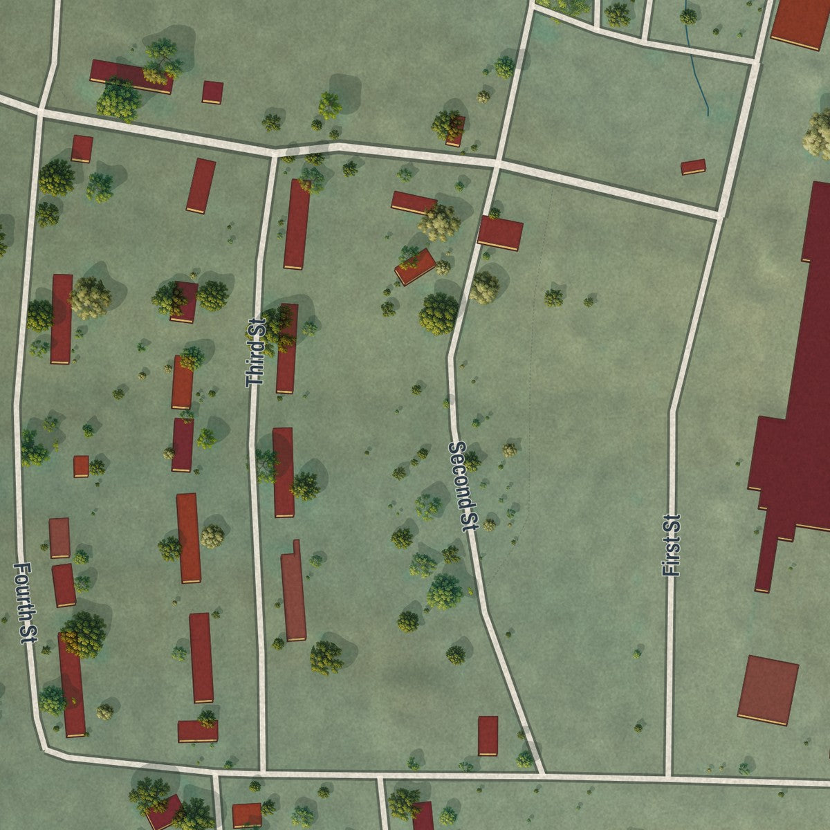 Close-up of the map of Empire, Nevada print showing street and building detail
