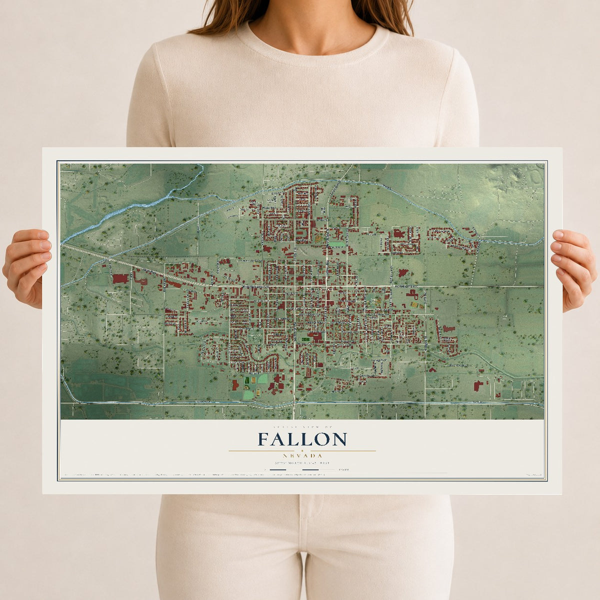 Map of Fallon, Nevada, 12 x 18 inch unframed archival matte print