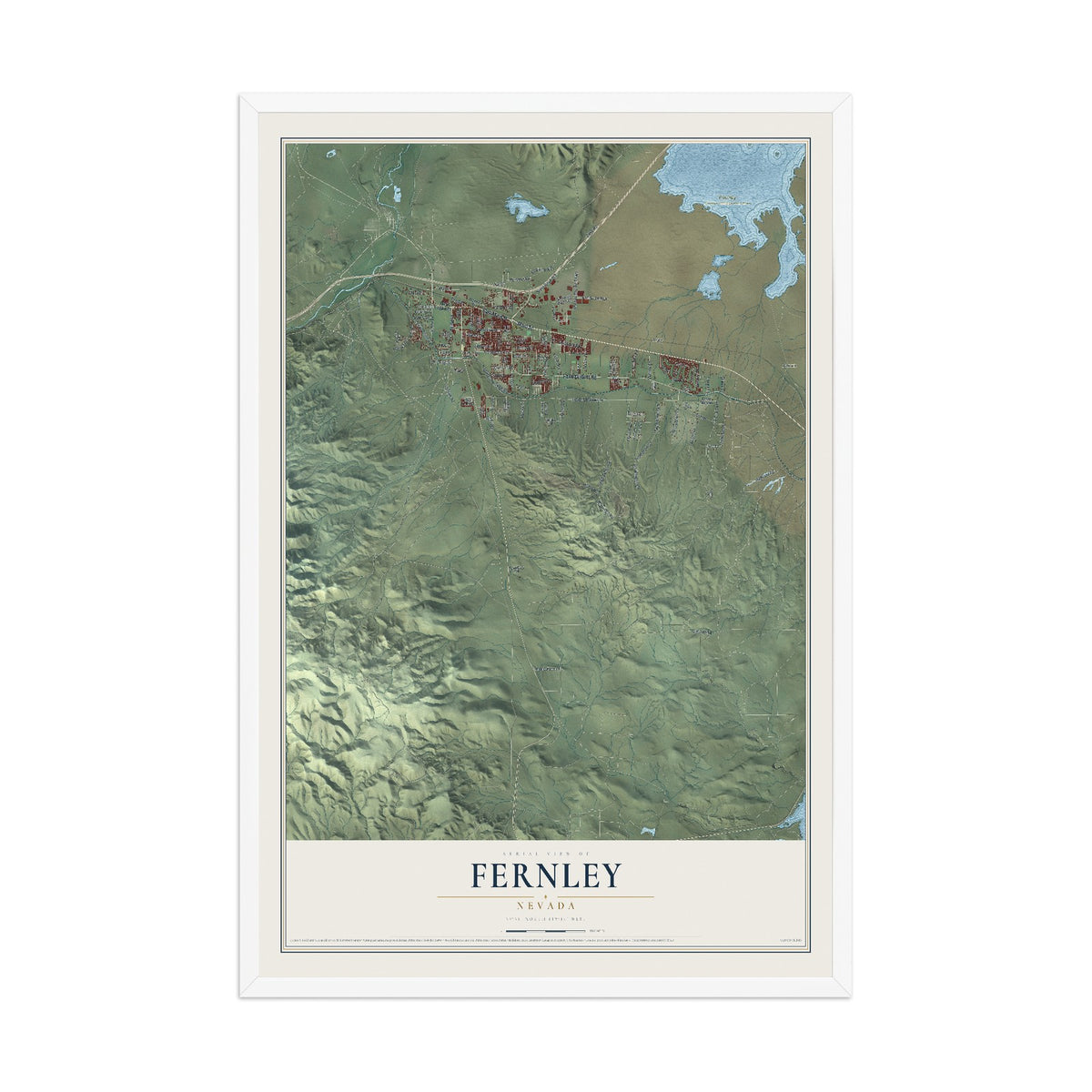 Map of Fernley, Nevada, 12 x 18 inch print in a white wood frame
