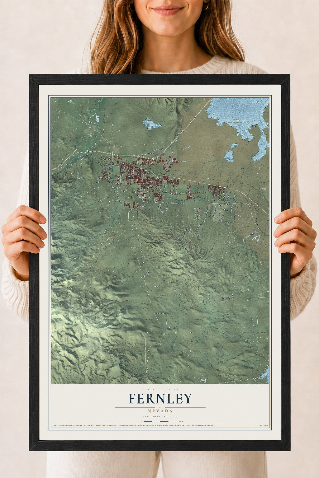 Map of Fernley, Nevada, 18 x 24 inch print in a black wood frame