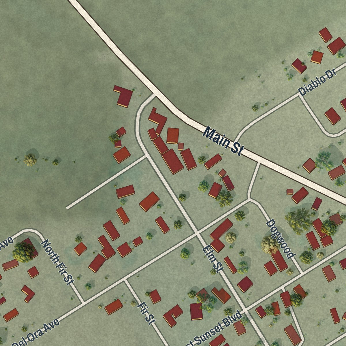Close-up of the map of Gerlach, Nevada print showing street and building detail