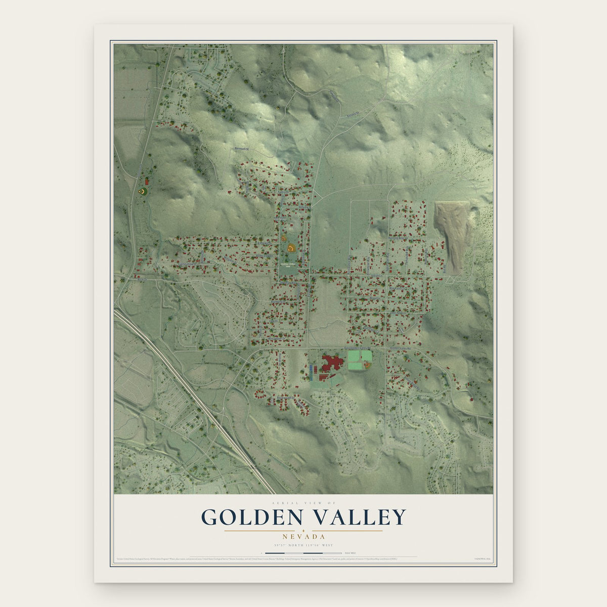 Golden Valley, Nevada map print, the full design