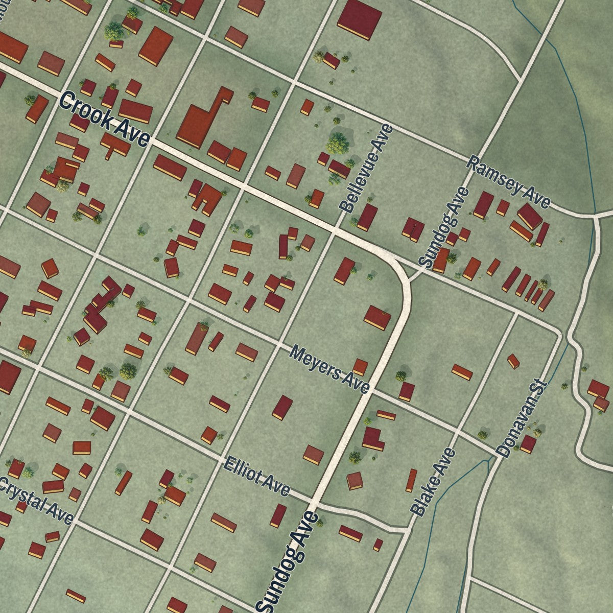 Close-up of the map of Goldfield, Nevada print showing street and building detail