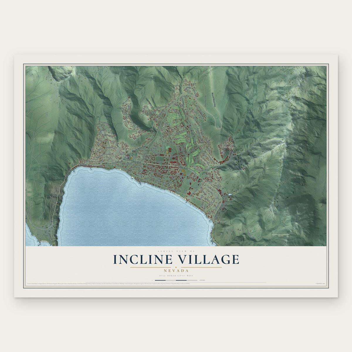Incline Village, Nevada map print, the full design