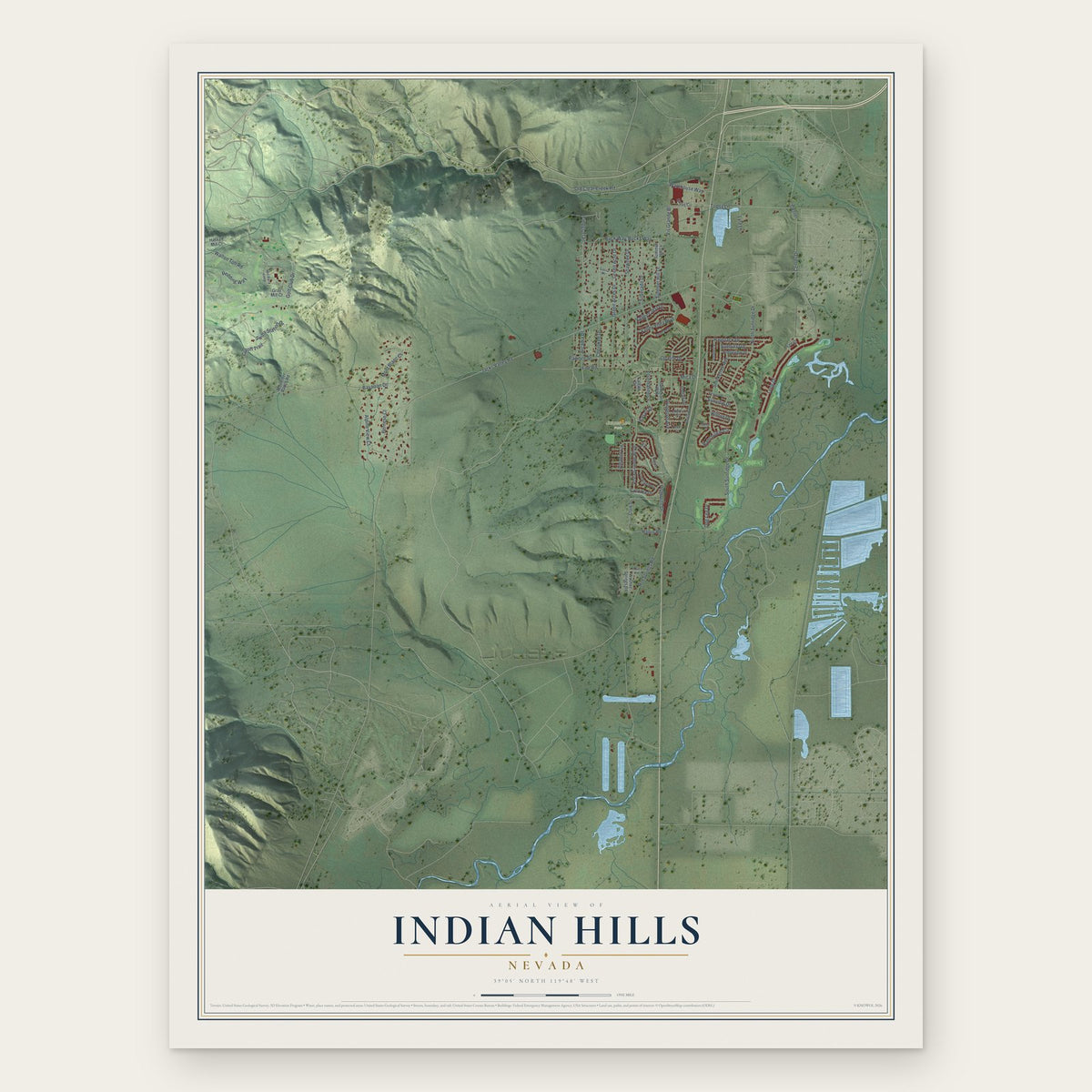 Indian Hills, Nevada map print, the full design