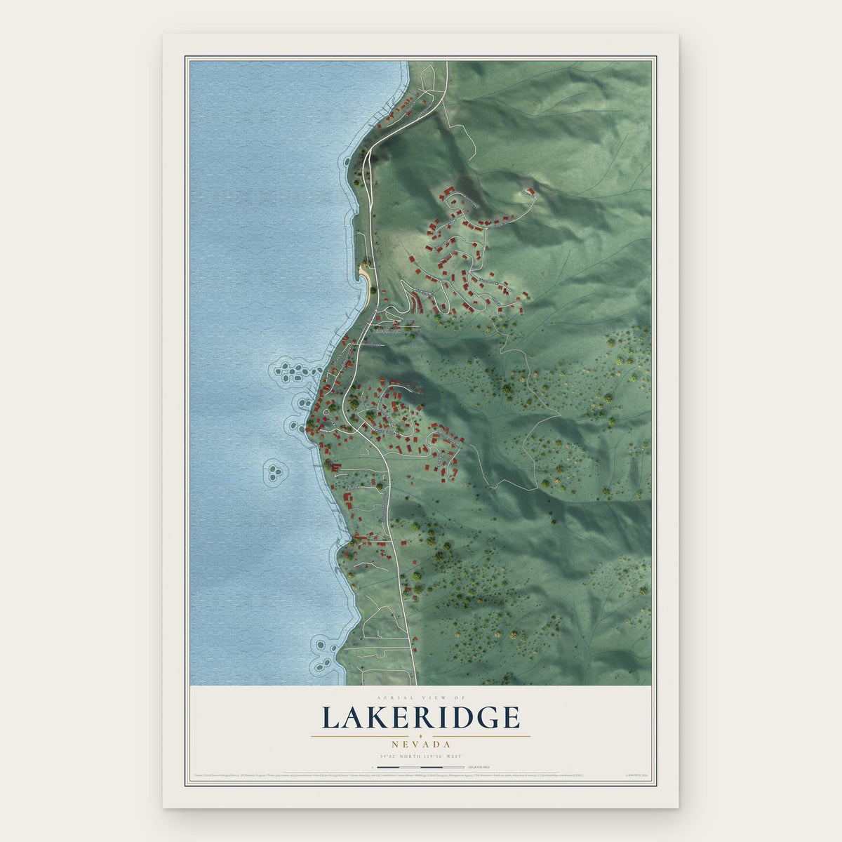 Lakeridge, Nevada map print, the full design
